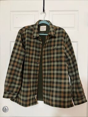 Men's Plaid Button-Up Jacket Shirt - Green & Brown/orange